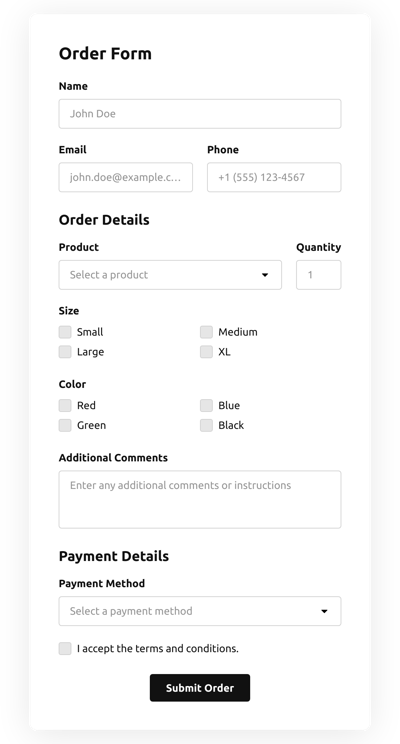 Paypal Order Form