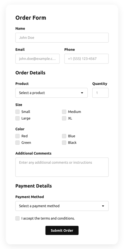 Create Simple Order Form Template for Html [free plugin]