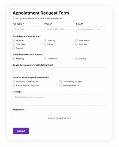 Appointment Form Templates - Create Online Appointment Forms