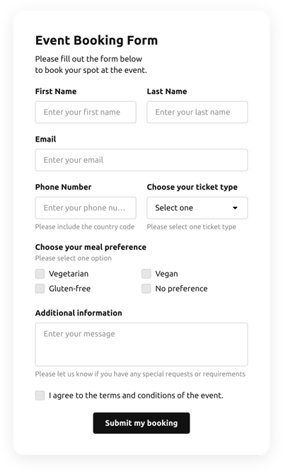 Booking Form Templates - Create Online Booking Forms for Website