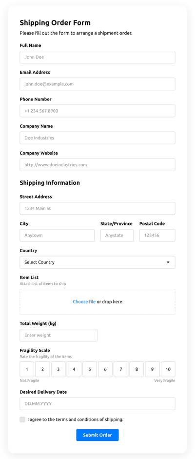 Shipping Order Form