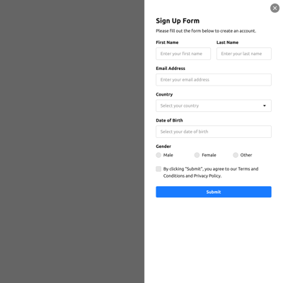 Popup Sign Up Form
