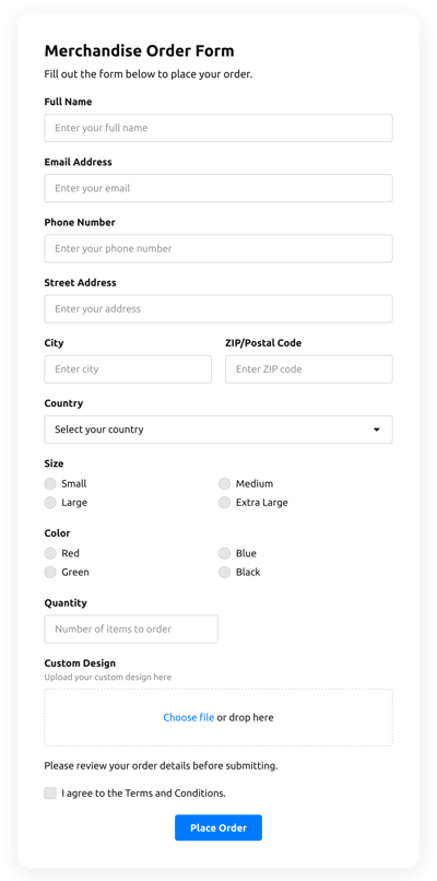 Order Form Templates - Create Online Order Forms for Website