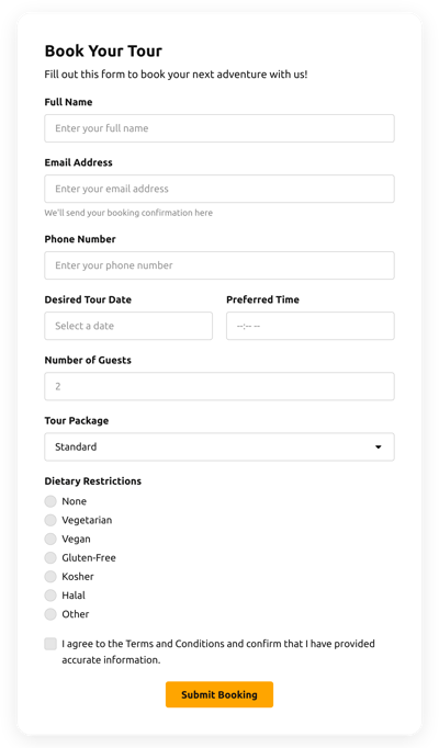Booking Form Templates - Create Online Booking Forms for Website