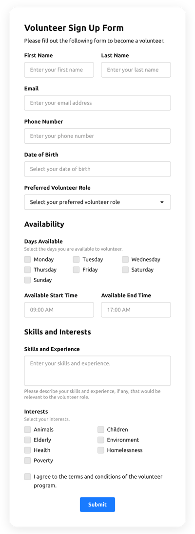 Sign Up Form Templates - Create Online Sign Up Forms