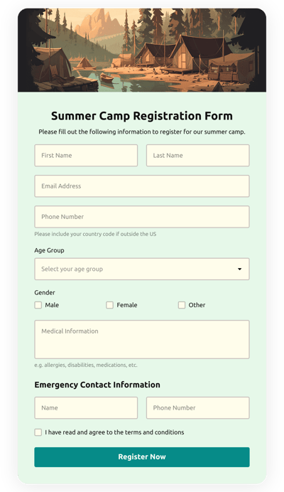Summer Camp Registration Form