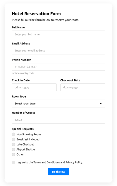 Reservation Form Templates - Create Online Reservation Forms