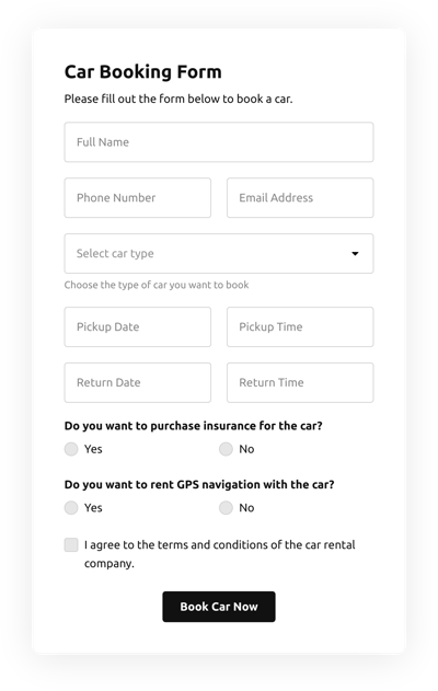 Car Booking Form