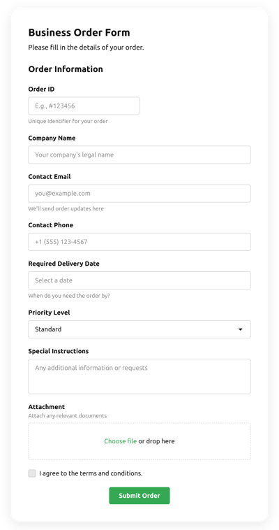Order Form Templates - Create Online Order Forms for Website