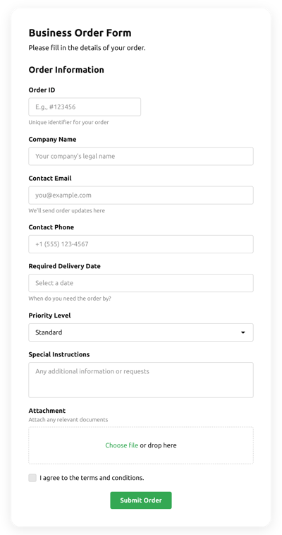 Business Order Form