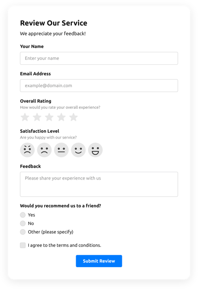 Customer Review Form Templates - Create Online Review Forms