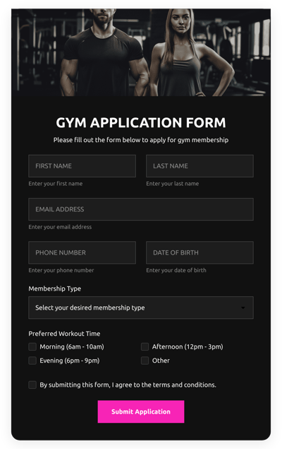 Gym Application Form