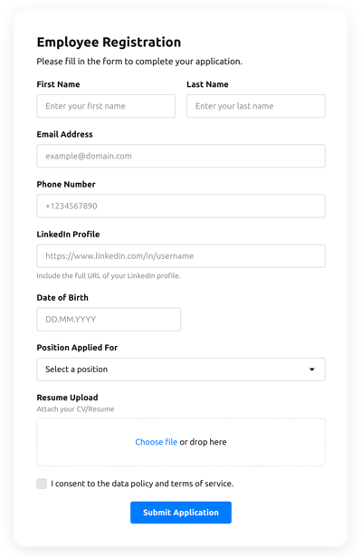 Create Employee Registration Form Template for Html [free plugin]