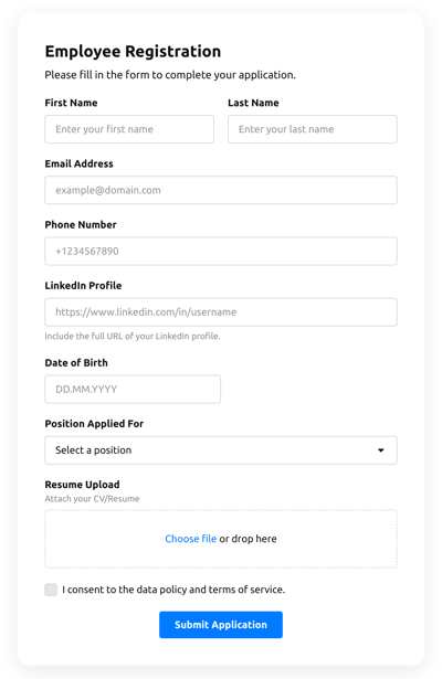 Employee Registration Application Form