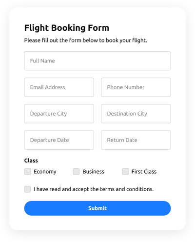 Create Travel Booking Form Template for Html [free plugin]