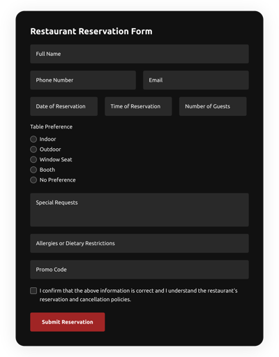 Restaurant Reservation Form