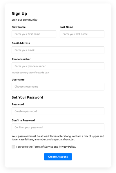 User Registration Sign Up Form