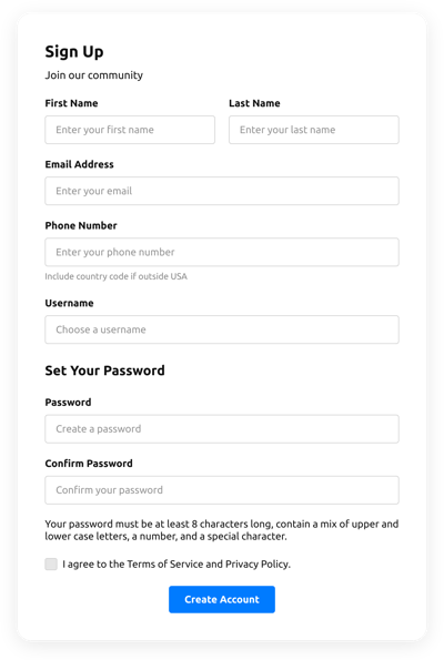 User Registration Sign Up Form