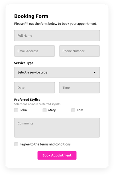Booking Form Templates - Create Online Booking Forms for Website