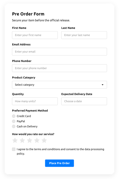 Create Product Order Form Template for Your Website [free forms]