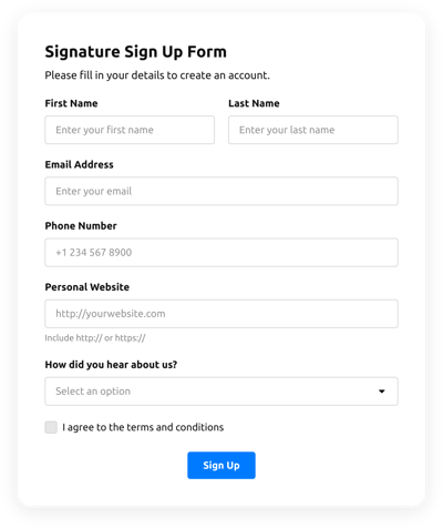 Signature Sign Up Form
