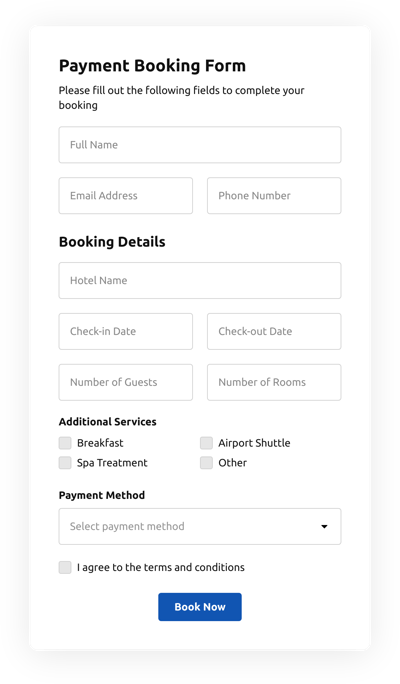 Payment Booking Form