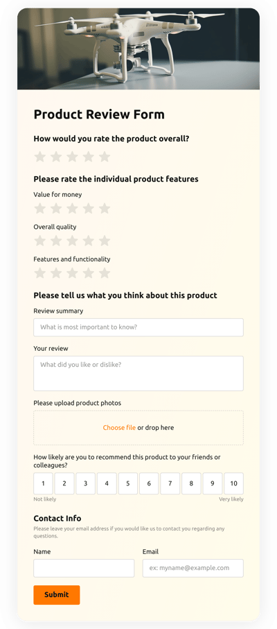 Product Customer Review Form