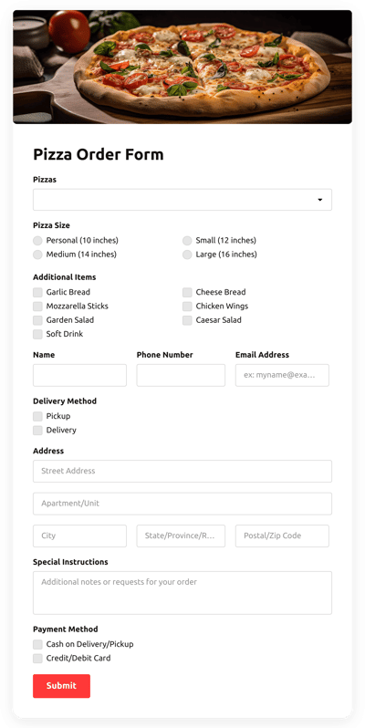 Create Simple Order Form Template for Html free plugin