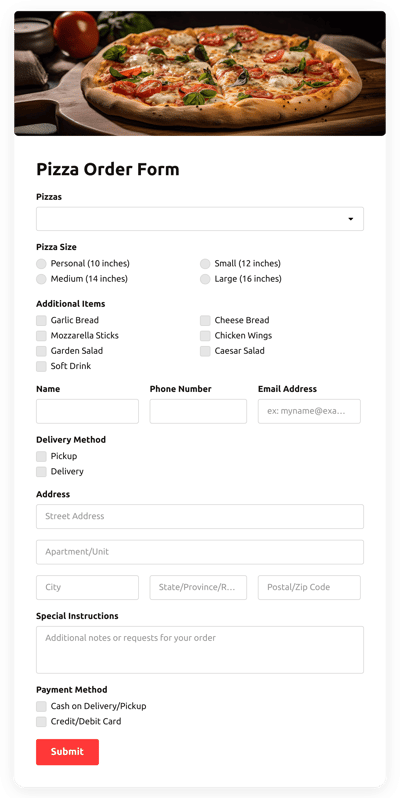 Pizza Order Form