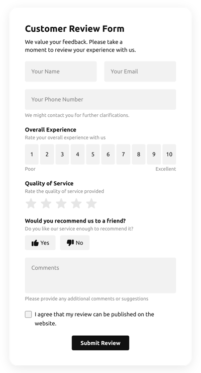 Bootstrap Customer Review Forms widget - Create Customer Review Forms ...