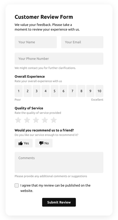 Customer Review Form