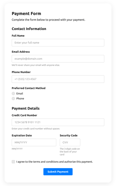 Payment Contact Form
