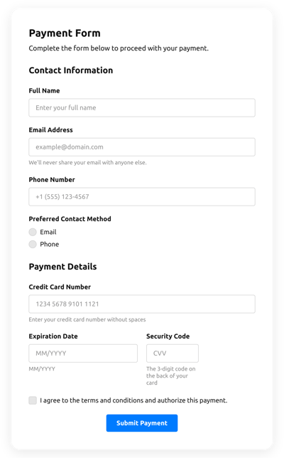 Payment Contact Form