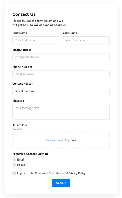 Contact Form Templates - Create Online Contact Forms for Website