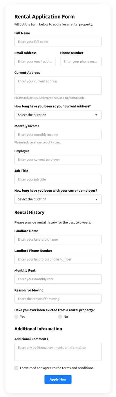 Rental Application Form