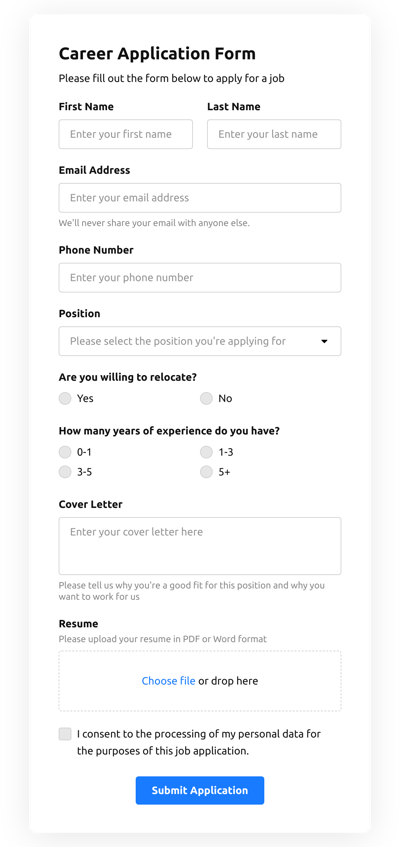 Create Job Application Form Template for Your Website [free forms]