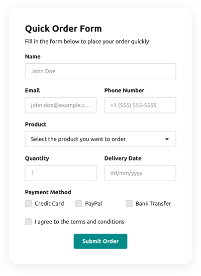 Order Form Templates - Create Online Order Forms for Website