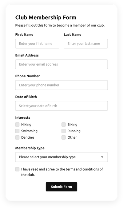 Membership Form Templates Create Online Membership Forms