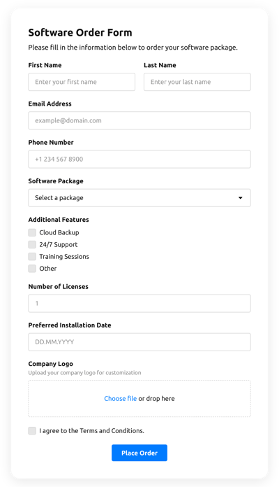 Order Form Templates - Create Online Order Forms for Website