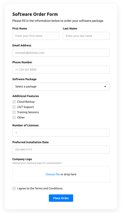 Product Form Templates - Create Online Product Forms for Website