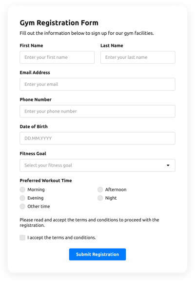 Gym Registration Form