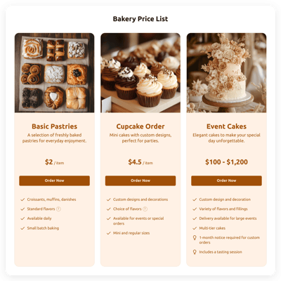 Bakery Price List