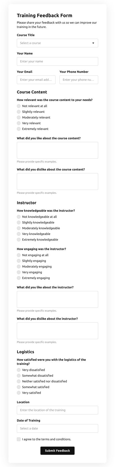 Training Feedback Form