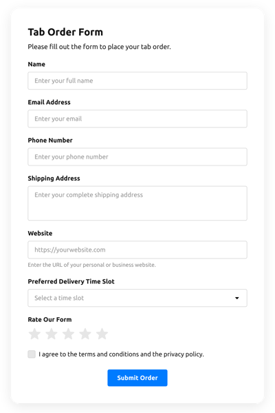 Tab Order Form
