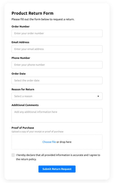 Return Order Form