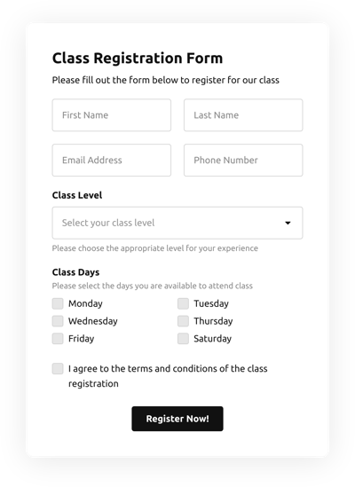 Class Registration Form