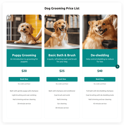 Dog Grooming Price List