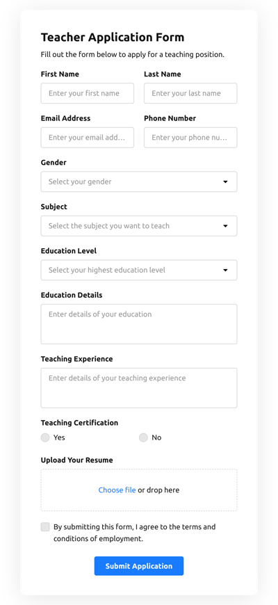 Teacher Application Form