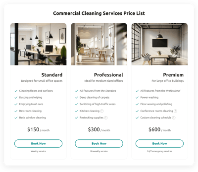 Commercial Cleaning Services Price List