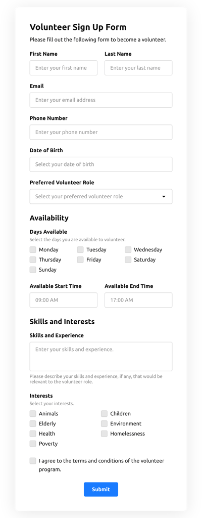 Volunteer Sign up Form